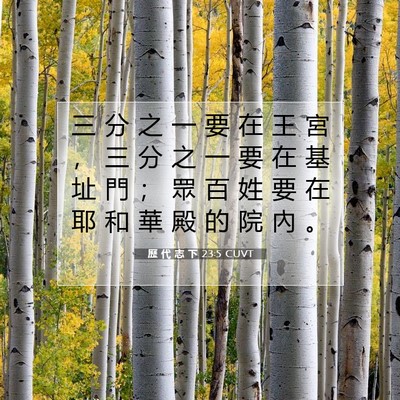 Picture 07 - 歷 代 志 下 23:5 CUVT - 三 分 之 一 要 在 王 宮 ， 三 分 之 - Bible Verse Picture