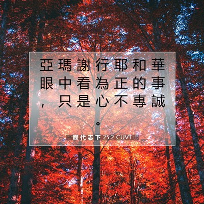 Picture 07 - 歷 代 志 下 25:2 CUVT - 亞 瑪 謝 行 耶 和 華 眼 中 看 為 正 - Bible Verse Picture