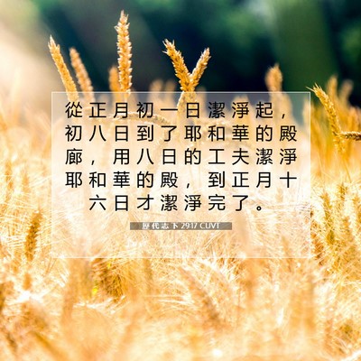 Picture 07 - 歷 代 志 下 29:17 CUVT - 從 正 月 初 一 日 潔 淨 起 ， 初 八 - Bible Verse Picture
