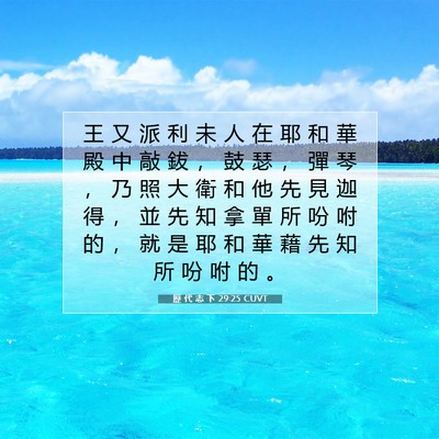 Picture 07 - 歷 代 志 下 29:25 CUVT - 王 又 派 利 未 人 在 耶 和 華 殿 中 - Bible Verse Picture