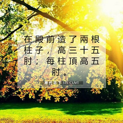 Picture 07 - 歷 代 志 下 3:15 CUVT - 在 殿 前 造 了 兩 根 柱 子 ， 高 三 - Bible Verse Picture
