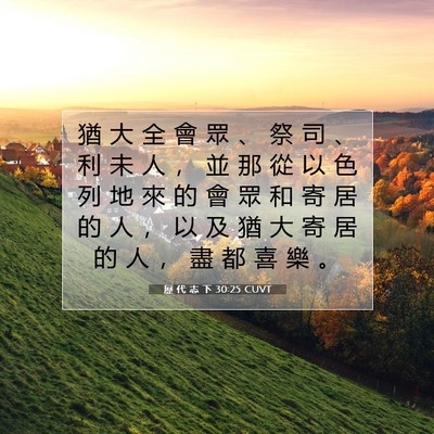 Picture 07 - 歷 代 志 下 30:25 CUVT - 猶 大 全 會 眾 、 祭 司 、 利 未 人 - Bible Verse Picture