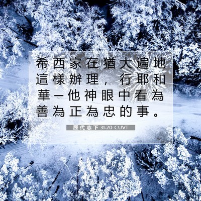 Picture 07 - 歷 代 志 下 31:20 CUVT - 希 西 家 在 猶 大 遍 地 這 樣 辦 理 - Bible Verse Picture