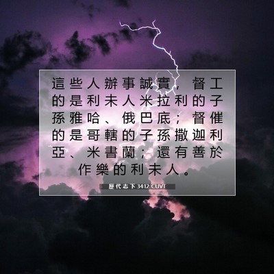 Picture 07 - 歷 代 志 下 34:12 CUVT - 這 些 人 辦 事 誠 實 ， 督 工 的 是 - Bible Verse Picture