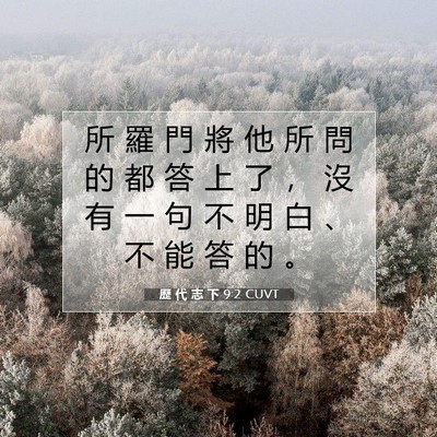 Picture 07 - 歷 代 志 下 9:2 CUVT - 所 羅 門 將 他 所 問 的 都 答 上 了 - Bible Verse Picture
