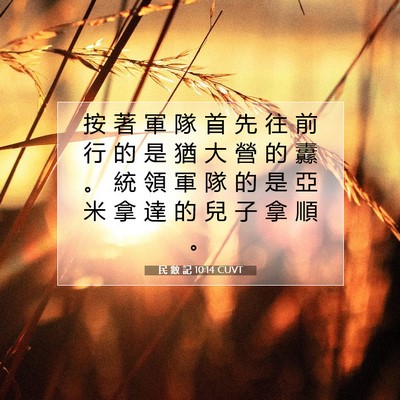 Picture 07 - 民 數 記 10:14 CUVT - 按 著 軍 隊 首 先 往 前 行 的 是 猶 - Bible Verse Picture
