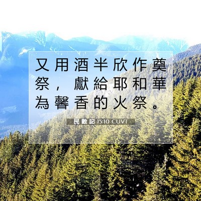 Picture 07 - 民 數 記 15:10 CUVT - 又 用 酒 半 欣 作 奠 祭 ， 獻 給 耶 - Bible Verse Picture