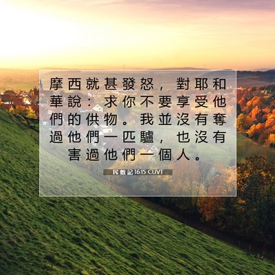 Picture 07 - 民 數 記 16:15 CUVT - 摩 西 就 甚 發 怒 ， 對 耶 和 華 說 - Bible Verse Picture