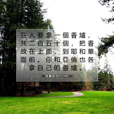 Picture 07 - 民 數 記 16:17 CUVT - 各 人 要 拿 一 個 香 爐 ， 共 二 百 - Bible Verse Picture