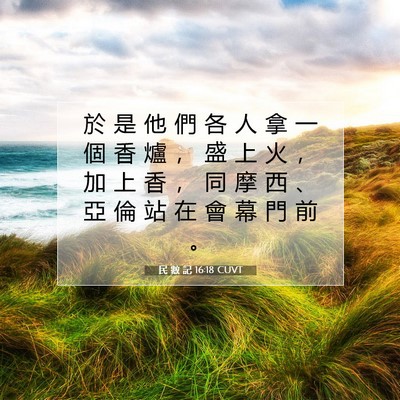 Picture 07 - 民 數 記 16:18 CUVT - 於 是 他 們 各 人 拿 一 個 香 爐 ， - Bible Verse Picture