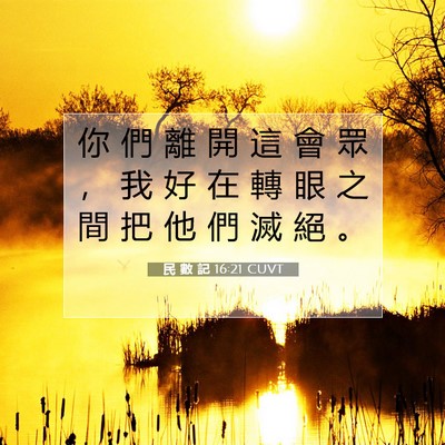 Picture 07 - 民 數 記 16:21 CUVT - 你 們 離 開 這 會 眾 ， 我 好 在 轉 - Bible Verse Picture