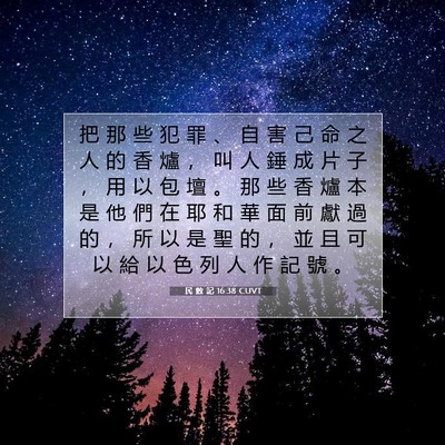 Picture 07 - 民 數 記 16:38 CUVT - 把 那 些 犯 罪 、 自 害 己 命 之 人 - Bible Verse Picture