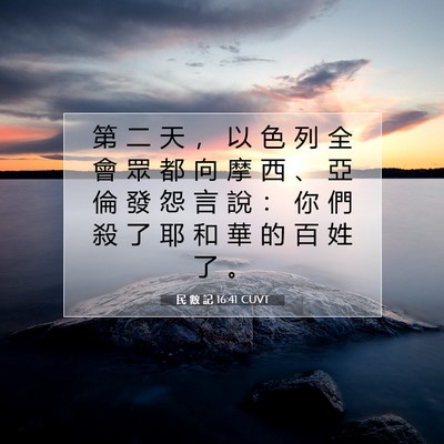 Picture 07 - 民 數 記 16:41 CUVT - 第 二 天 ， 以 色 列 全 會 眾 都 向 - Bible Verse Picture