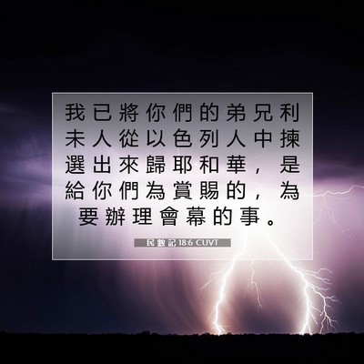 Picture 07 - 民 數 記 18:6 CUVT - 我 已 將 你 們 的 弟 兄 利 未 人 從 - Bible Verse Picture