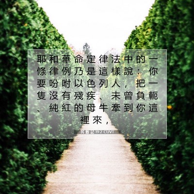 Picture 07 - 民 數 記 19:2 CUVT - 耶 和 華 命 定 律 法 中 的 一 條 律 - Bible Verse Picture