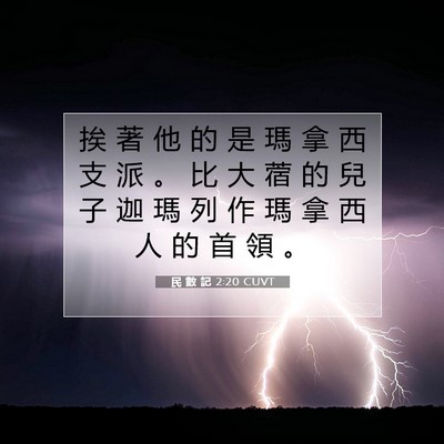 Picture 07 - 民 數 記 2:20 CUVT - 挨 著 他 的 是 瑪 拿 西 支 派 。 比 - Bible Verse Picture