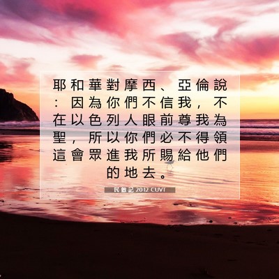 Picture 07 - 民 數 記 20:12 CUVT - 耶 和 華 對 摩 西 、 亞 倫 說 ： 因 - Bible Verse Picture