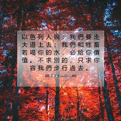 Picture 07 - 民 數 記 20:19 CUVT - 以 色 列 人 說 ： 我 們 要 走 大 道 - Bible Verse Picture