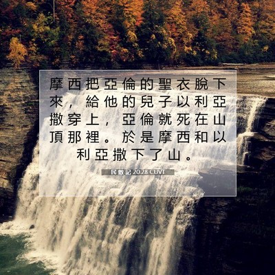 Picture 07 - 民 數 記 20:28 CUVT - 摩 西 把 亞 倫 的 聖 衣 脫 下 來 ， - Bible Verse Picture