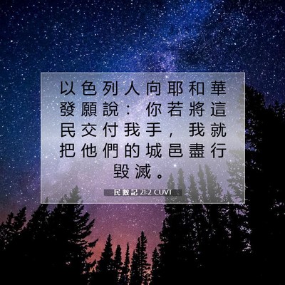 Picture 07 - 民 數 記 21:2 CUVT - 以 色 列 人 向 耶 和 華 發 願 說 ： - Bible Verse Picture