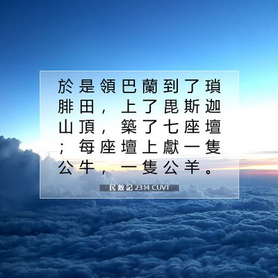 Picture 07 - 民 數 記 23:14 CUVT - 於 是 領 巴 蘭 到 了 瑣 腓 田 ， 上 - Bible Verse Picture