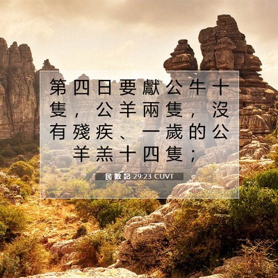 Picture 07 - 民 數 記 29:23 CUVT - 第 四 日 要 獻 公 牛 十 隻 ， 公 羊 - Bible Verse Picture