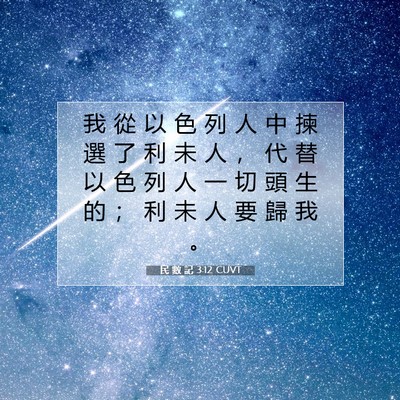 Picture 07 - 民 數 記 3:12 CUVT - 我 從 以 色 列 人 中 揀 選 了 利 未 - Bible Verse Picture