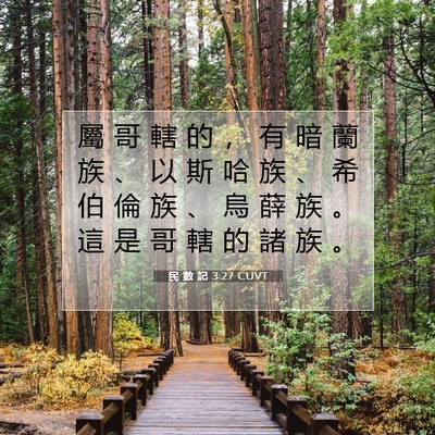 Picture 07 - 民 數 記 3:27 CUVT - 屬 哥 轄 的 ， 有 暗 蘭 族 、 以 斯 - Bible Verse Picture