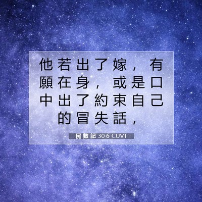 Picture 07 - 民 數 記 30:6 CUVT - 他 若 出 了 嫁 ， 有 願 在 身 ， 或 - Bible Verse Picture