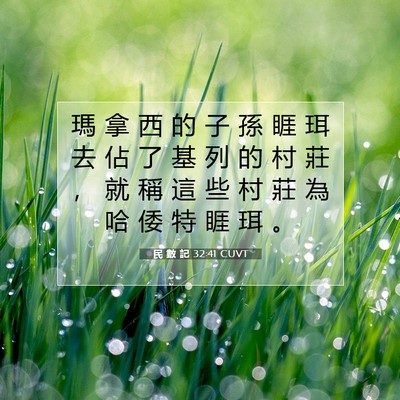 Picture 07 - 民 數 記 32:41 CUVT - 瑪 拿 西 的 子 孫 睚 珥 去 佔 了 基 - Bible Verse Picture