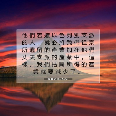 Picture 07 - 民 數 記 36:3 CUVT - 他 們 若 嫁 以 色 列 別 支 派 的 人 - Bible Verse Picture