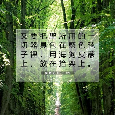Picture 07 - 民 數 記 4:12 CUVT - 又 要 把 聖 所 用 的 一 切 器 具 包 - Bible Verse Picture