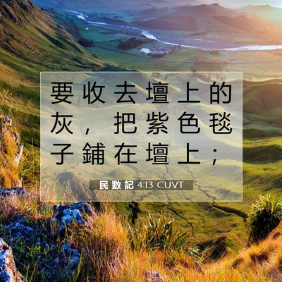 Picture 07 - 民 數 記 4:13 CUVT - 要 收 去 壇 上 的 灰 ， 把 紫 色 毯 - Bible Verse Picture