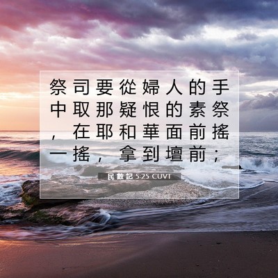 Picture 07 - 民 數 記 5:25 CUVT - 祭 司 要 從 婦 人 的 手 中 取 那 疑 - Bible Verse Picture