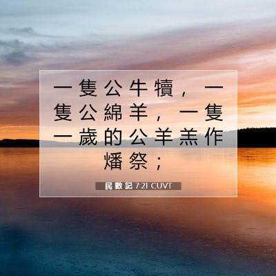 Picture 07 - 民 數 記 7:21 CUVT - 一 隻 公 牛 犢 ， 一 隻 公 綿 羊 ， - Bible Verse Picture