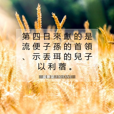 Picture 07 - 民 數 記 7:30 CUVT - 第 四 日 來 獻 的 是 流 便 子 孫 的 - Bible Verse Picture