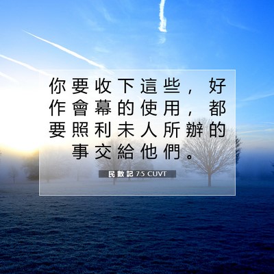 Picture 07 - 民 數 記 7:5 CUVT - 你 要 收 下 這 些 ， 好 作 會 幕 的 - Bible Verse Picture