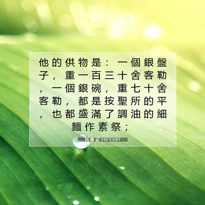 Picture 07 - 民 數 記 7:67 CUVT - 他 的 供 物 是 ： 一 個 銀 盤 子 ， - Bible Verse Picture