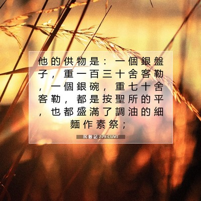 Picture 07 - 民 數 記 7:79 CUVT - 他 的 供 物 是 ： 一 個 銀 盤 子 ， - Bible Verse Picture
