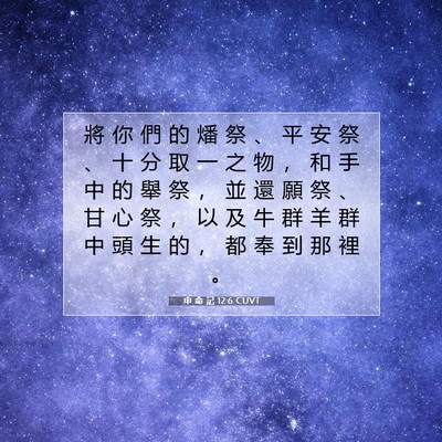 Picture 07 - 申 命 記 12:6 CUVT - 將 你 們 的 燔 祭 、 平 安 祭 、 十 - Bible Verse Picture