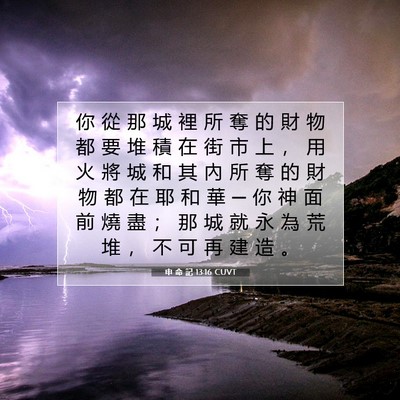 Picture 07 - 申 命 記 13:16 CUVT - 你 從 那 城 裡 所 奪 的 財 物 都 要 - Bible Verse Picture