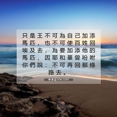 Picture 07 - 申 命 記 17:16 CUVT - 只 是 王 不 可 為 自 己 加 添 馬 匹 - Bible Verse Picture
