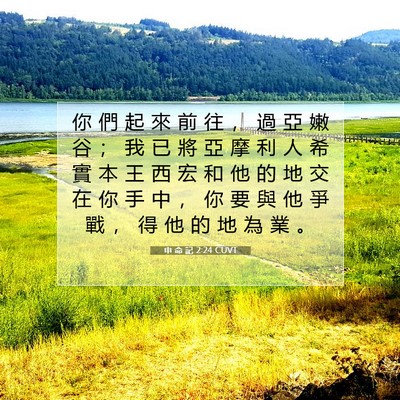 Picture 07 - 申 命 記 2:24 CUVT - 你 們 起 來 前 往 ， 過 亞 嫩 谷 ； - Bible Verse Picture