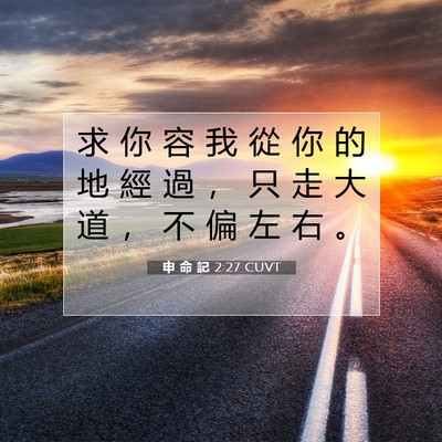Picture 07 - 申 命 記 2:27 CUVT - 求 你 容 我 從 你 的 地 經 過 ， 只 - Bible Verse Picture
