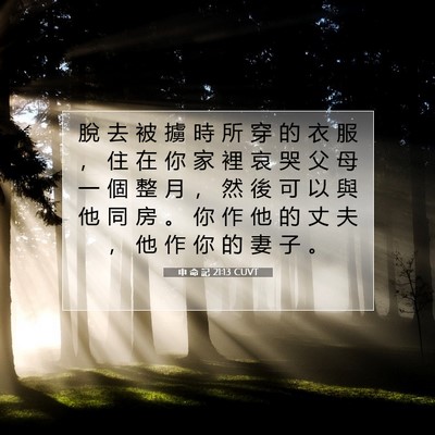 Picture 07 - 申 命 記 21:13 CUVT - 脫 去 被 擄 時 所 穿 的 衣 服 ， 住 - Bible Verse Picture