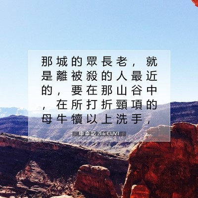 Picture 07 - 申 命 記 21:6 CUVT - 那 城 的 眾 長 老 ， 就 是 離 被 殺 - Bible Verse Picture