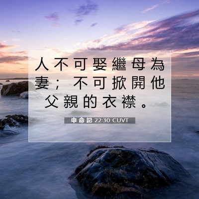 Picture 07 - 申 命 記 22:30 CUVT - 人 不 可 娶 繼 母 為 妻 ； 不 可 掀 - Bible Verse Picture