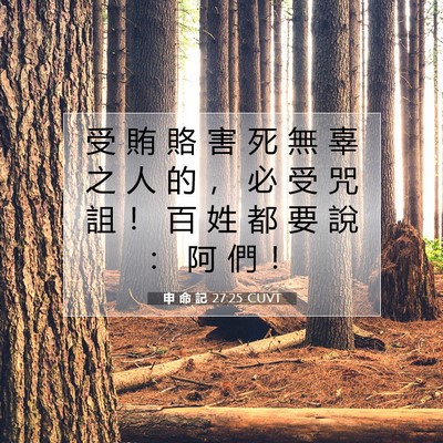 Picture 07 - 申 命 記 27:25 CUVT - 受 賄 賂 害 死 無 辜 之 人 的 ， 必 - Bible Verse Picture