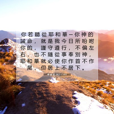 Picture 07 - 申 命 記 28:13 CUVT - 你 若 聽 從 耶 和 華 ─ 你 神 的 誡 - Bible Verse Picture
