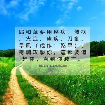 Picture 07 - 申 命 記 28:22 CUVT - 耶 和 華 要 用 癆 病 、 熱 病 、 火 - Bible Verse Picture